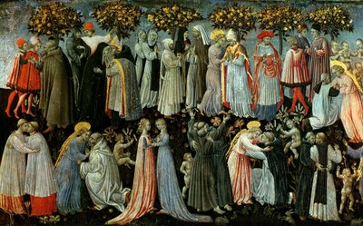 Das Jüngste Gericht, Detail des Predella-Panels, das das Paradies darstellt, 1460-65 (Detail) von Giovanni di Paolo